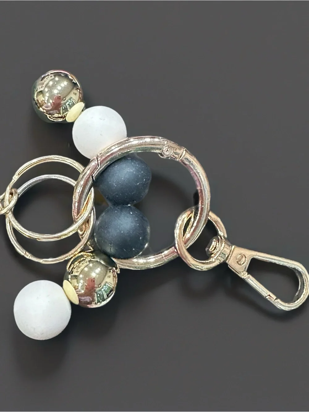 Black & White Beaded Keychain with Gold Accents